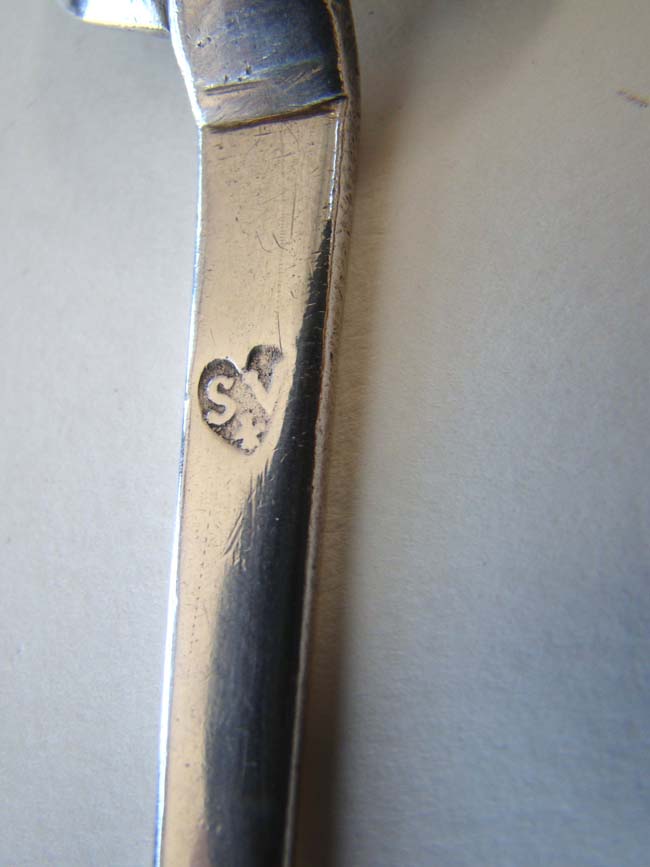 A Rare early Silver Tablespoon made by Samuel Vernon of Newport, R. I., for Mary Greene, circa 1720 — image 4